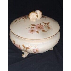 Vintage Hand Painted Nippon Porcelain Footed Trinket Box with Lid Vanity Jar